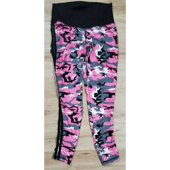 ABS2B Womens Camo Pink Gray White Black Leggings L - Picture 1 of 3